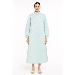 Vintage 60s Christian Dior Pastel Blue Quilted Floral Robe Mandarin Collar small